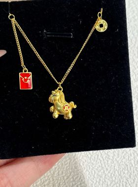 s925纯银镀黄金色首饰新款马上有钱吊坠项链生肖小马红包女锁骨链