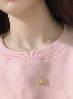 黄金包银首饰品项链女黄金色天使爱心吊坠锁骨链小众高级感送礼物