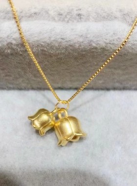 时尚金包银首饰黄金色铃兰花锁骨链包小吊坠女花朵挂坠有镀金项链