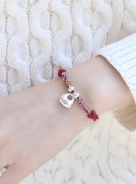 马年平安本命年999足银实心小胖福复古平安锁手链女足银小福银饰