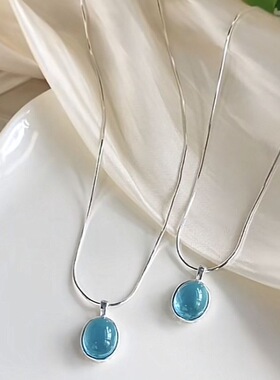 S925海蓝宝吊坠高货纯银项链