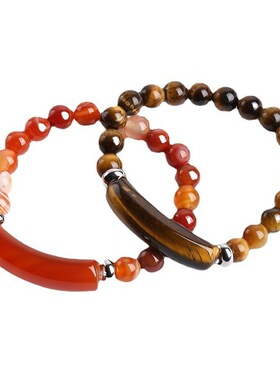 粉晶手链绿东陵虎眼原石手串