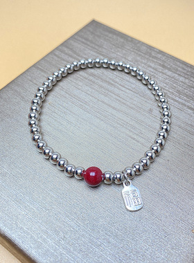 S925银紫金朱砂复古手链