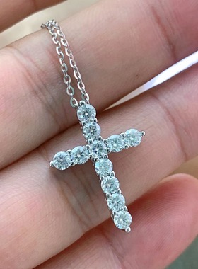 S925纯银10莫桑石十字架链条