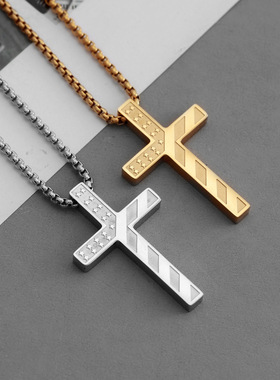 时尚潮流不锈钢美国国旗十字架项链男士复古个性嘻哈吊坠