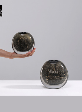 轻奢风水晶底小口扁球手工琉璃花