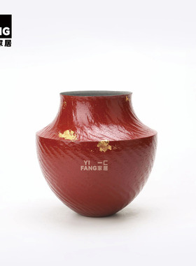 一匚大丹大漆金箔陶瓷花瓶摆件
