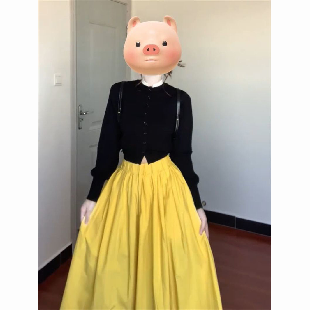 法式温柔风气质假两件黑色针织毛衣开衫搭配黄色半身长裙两件套装 - 图1