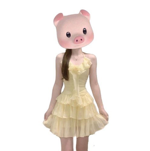 纯欲风小个子修身显瘦荷叶蛋糕连衣裙夏季不规则褶皱吊带仙女短裙 - 图3