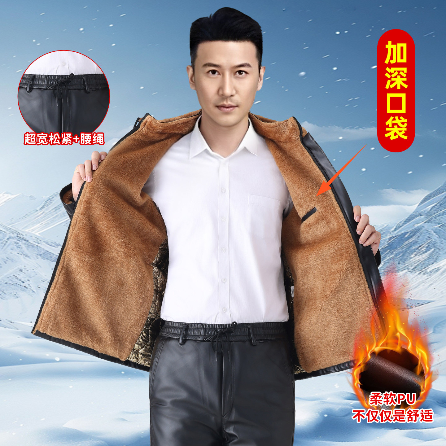 石墨烯皮衣皮裤套装男外卖骑手干活防水冬季棉衣防风保暖加绒加厚,淘宝优惠券,粉丝福利购,淘宝优惠卷