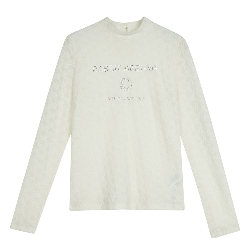 卡拉佛米白色修身显瘦设计感针织衫 colove蕾丝衫/雪纺衫