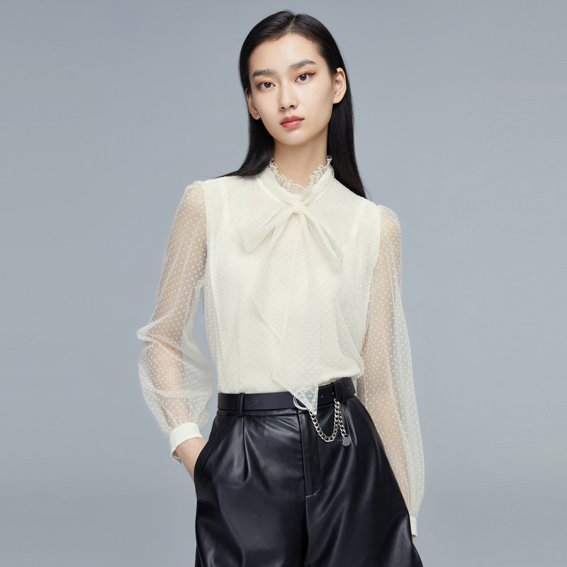 卡拉佛雪纺2021秋新款米色女蕾丝衫 colove蕾丝衫/雪纺衫
