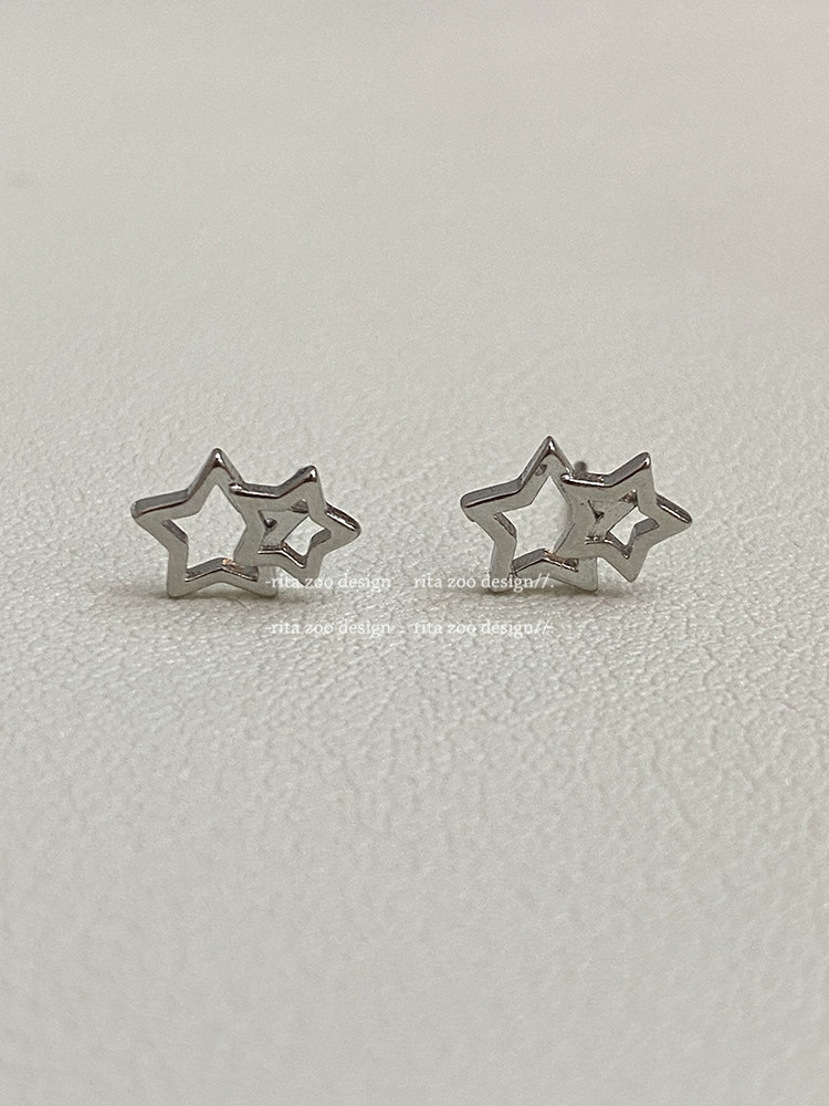【Rita Zoo】镂空小星星ins精致简约可爱小巧双子星925银耳钉耳饰,淘宝优惠券,粉丝福利购,淘宝优惠卷
