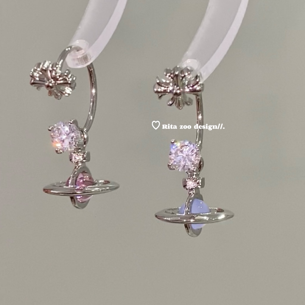 【Rita Zoo】进入轨道!立体甜酷十字架土星设计感耳骨马蹄环耳环 - 图0