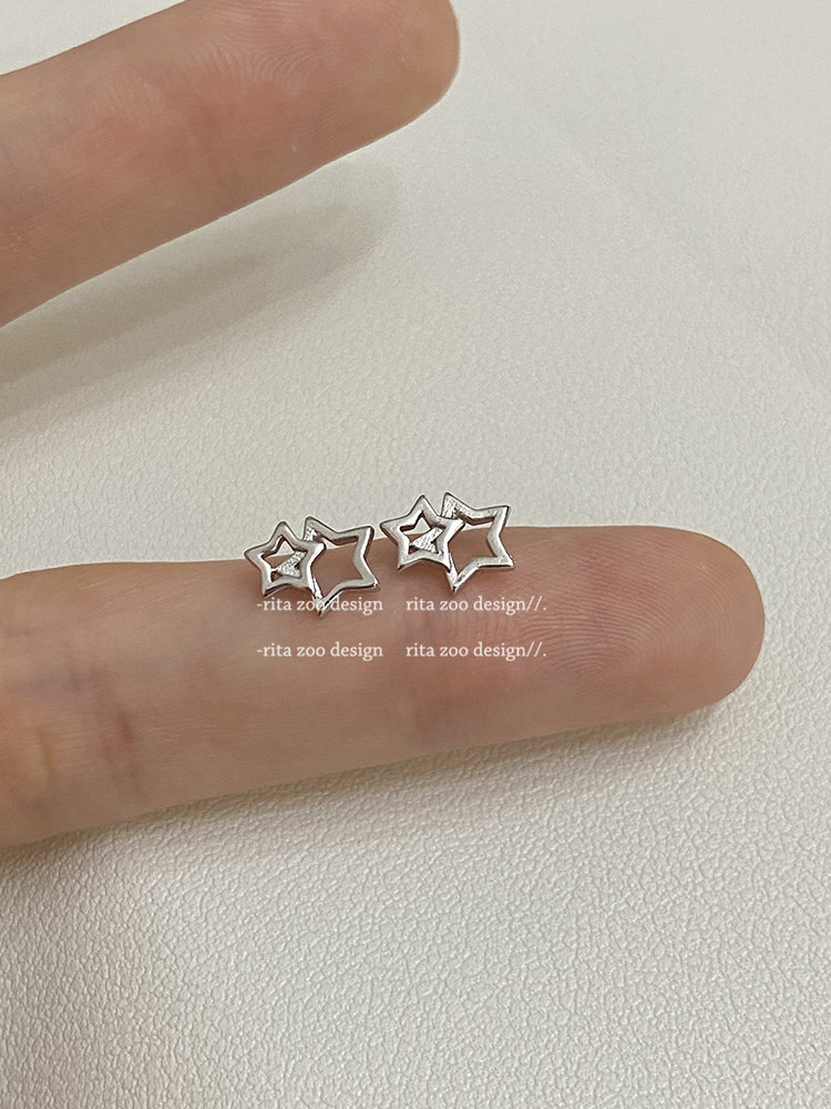 【Rita Zoo】镂空小星星ins精致简约可爱小巧双子星925银耳钉耳饰,淘宝优惠券,粉丝福利购,淘宝优惠卷