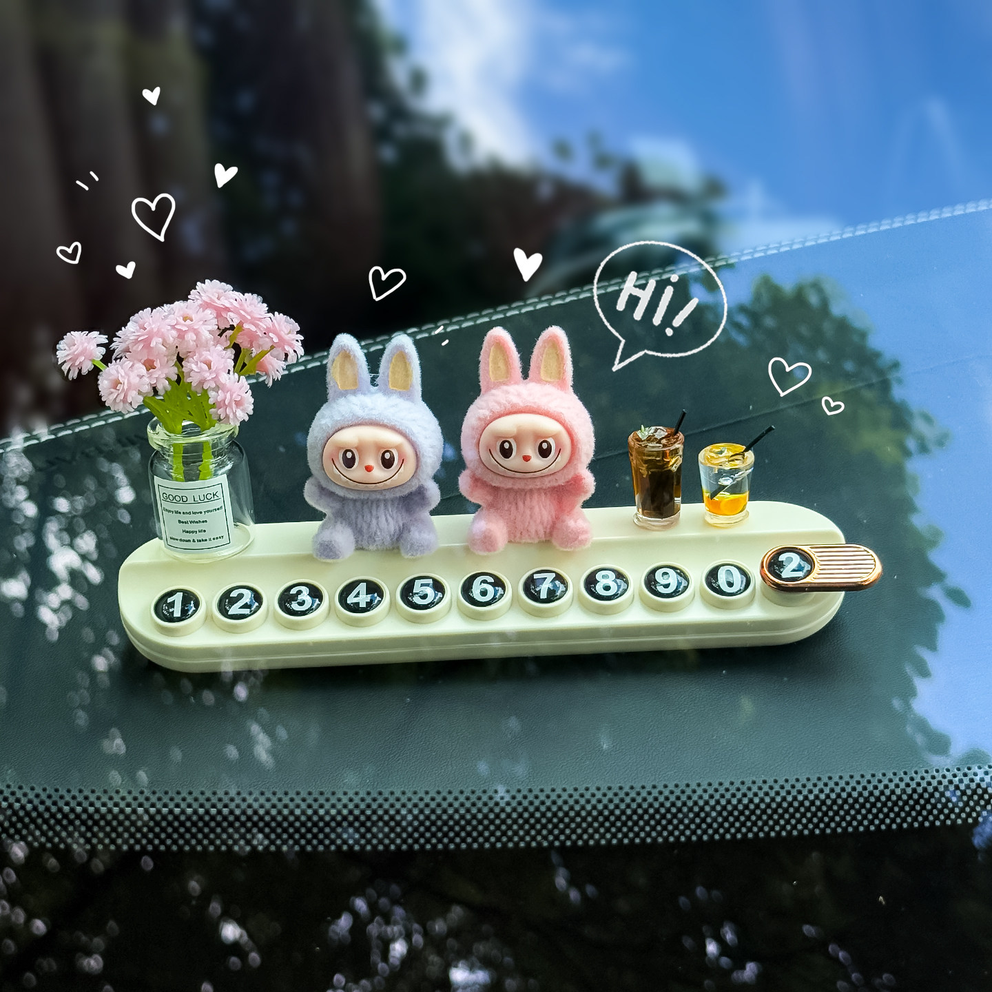 拉布布labubu临时停车号码牌中控台可爱车载摆件创意汽车挪车电话,淘宝优惠券,粉丝福利购,淘宝优惠卷