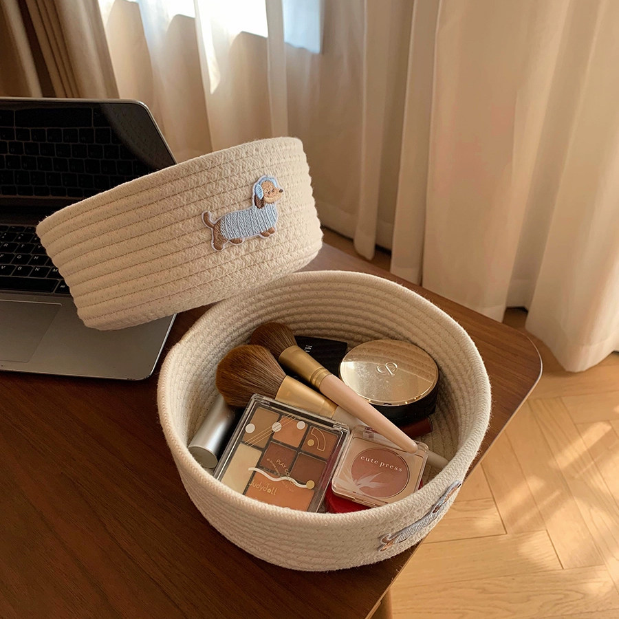 零食收纳筐家用客厅茶几桌面杂物零食收纳篮可爱小狗编织储物盒,淘宝优惠券,粉丝福利购,淘宝优惠卷