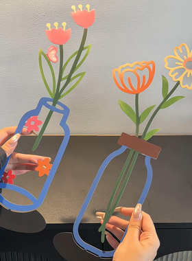 彩印花瓶摆件卧室客厅办公室桌面摆件高级感艺术花卉入户玄关装饰