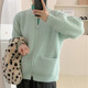 Retro solid color lazy style high-end pit double zipper knitted cardigan for women loose soft waxy temperament sweater jacket