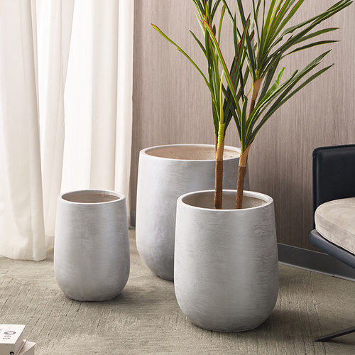 大型花盆花器摆件组合水泥花盆直筒高款大口径灰色简约个性特大号 - 图0