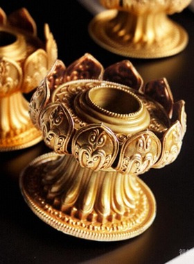 单层莲花底座黄铜佛堂桌面摆件