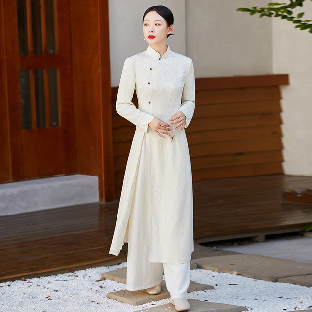 Improve the new Chinese -style Zen cheongsam women's clothing set work clothes Hanfu Guofeng Tea Artist clothing tea clothing female spring and autumn