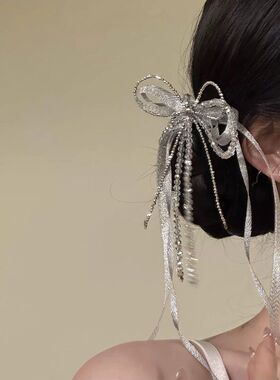 【洛川少女】2026新款闪锆蝴蝶结丝带发夹轻奢高级感侧边夹发卡