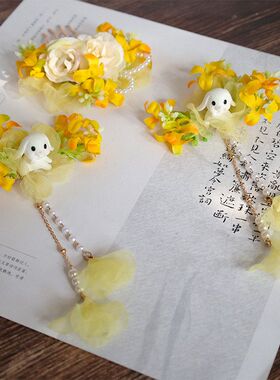 新款古风桂花兔子中秋发饰公主古装汉服发夹国风甜美儿童花朵头饰