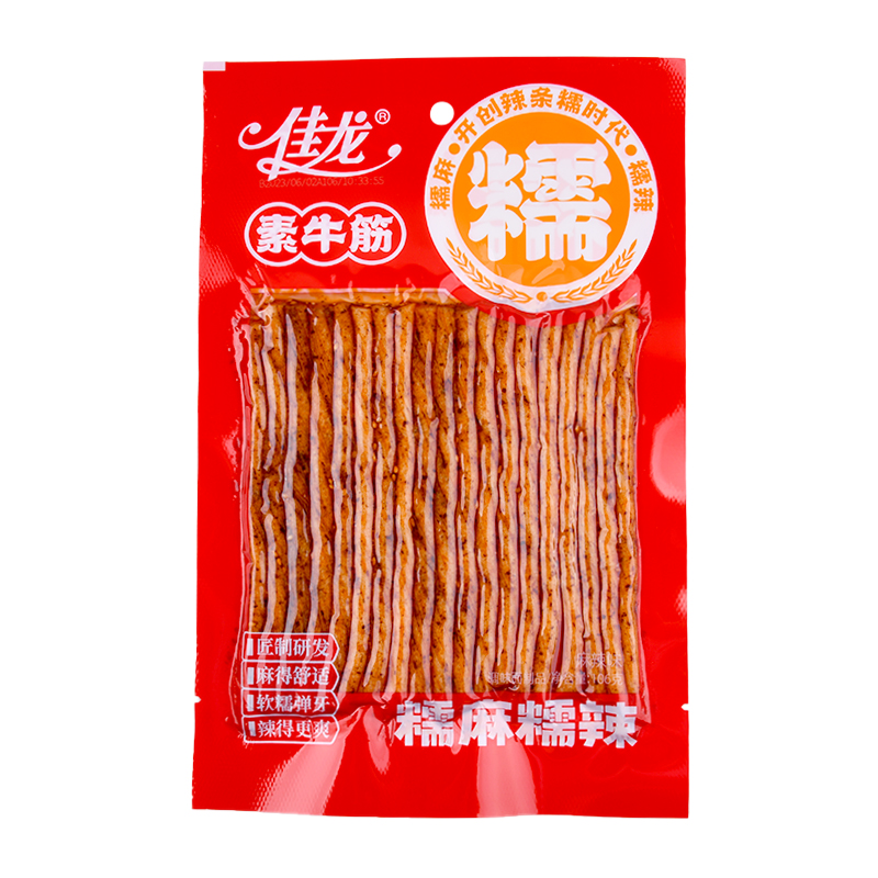 佳龙为何素板筋牛筋豆角味辣条106g怀旧辣片面筋休闲解馋零食小吃 - 图1