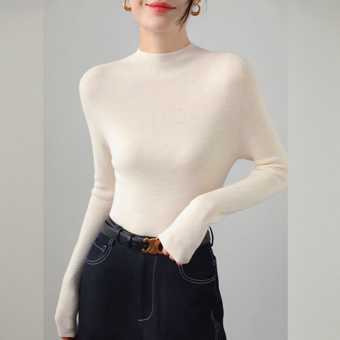 无缝一体半高领羊毛内搭女秋冬新款百搭洋气针织毛衣设计感打底衫,淘宝优惠券,粉丝福利购,淘宝优惠卷