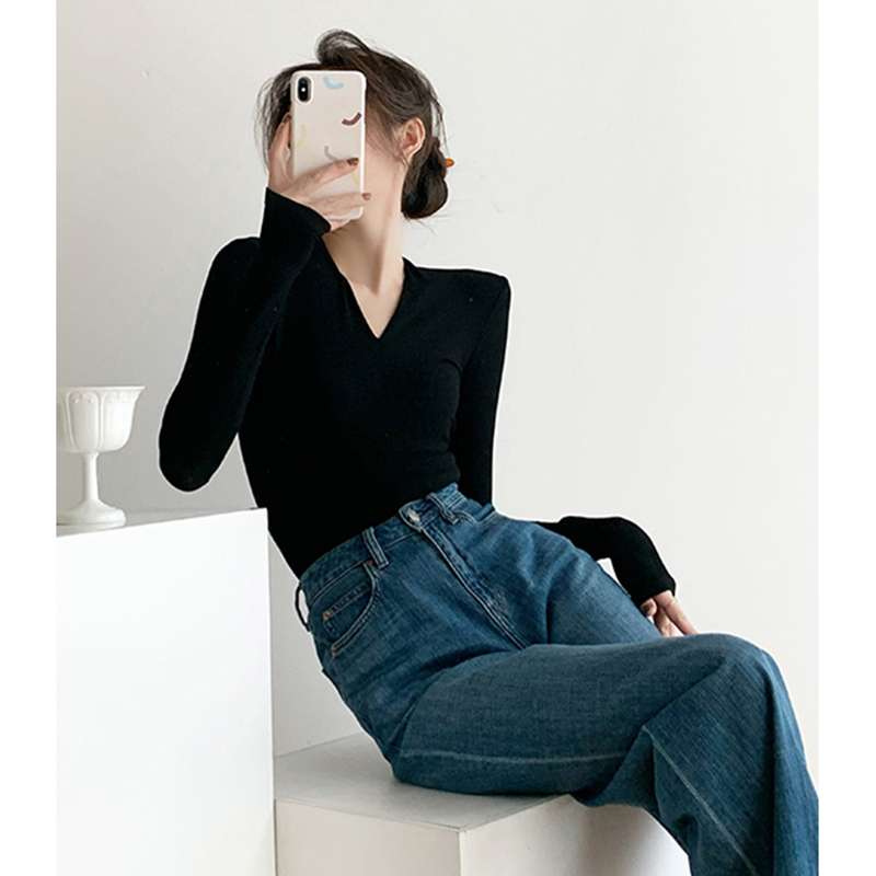 黑色V领紧身打底衫女秋冬2025新款百搭羊绒内搭毛衣修身针织上衣,淘宝优惠券,粉丝福利购,淘宝优惠卷
