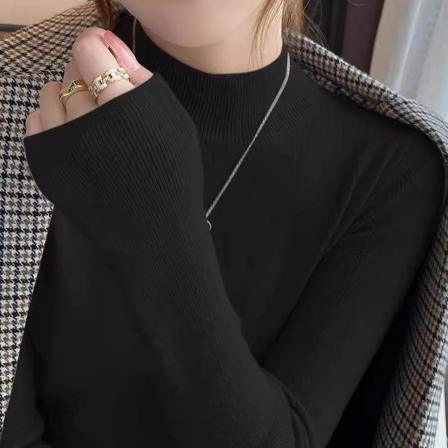 安哥拉红长袖女秋冬修身半高领洋气显瘦羊毛针织衫打底高级感上衣,淘宝优惠券,粉丝福利购,淘宝优惠卷