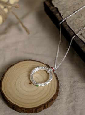 足银999珐琅乾坤圈实心吊坠项链