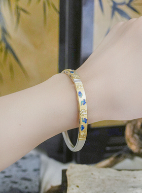 足银999描金珐琅彩如意手镯女