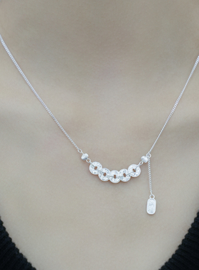 足银999五帝钱碎碎冰项链女锁骨