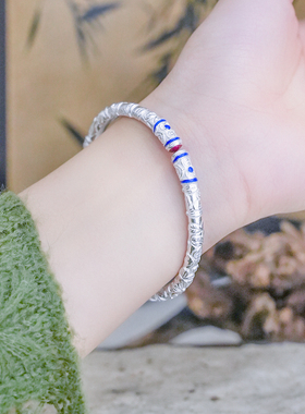 足银999珐琅彩梅花唐草纹手镯女