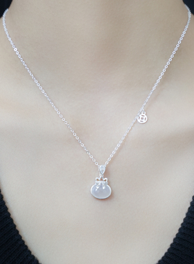 足银999玉髓吊坠福袋项链女锁骨
