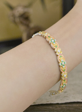 足银999描金珐琅彩繁花手镯女