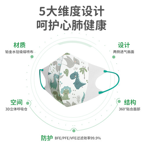 拍3免1!日本greennose绿鼻子婴幼儿童宝宝1-3-6岁防护立体型口罩 - 图1