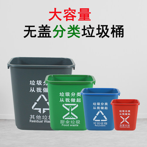 四色分类无盖商用垃圾桶室外正方形可回收家用厨余大号塑料工业 - 图2