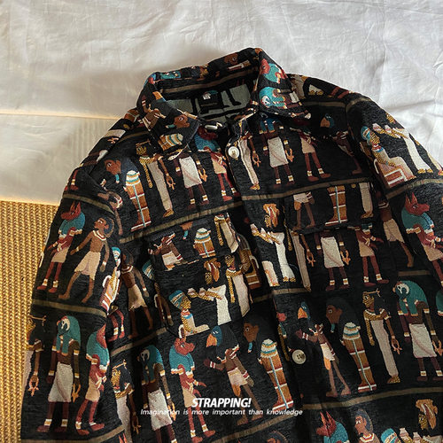 古埃及文化北欧绣花衬衫外套春秋呢子vintage日系复古男女潮流 - 图0