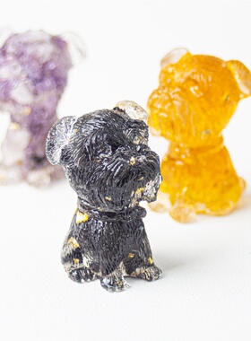 天然水晶碎石滴胶小雪纳瑞可爱狗