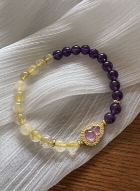 天然紫水晶金发晶手串女葫芦配饰