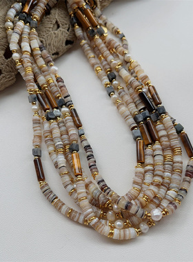 天然石串珠淡水珍珠女锁骨链