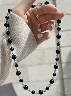 满天星切花珠黑玛瑙轻奢锁骨链女