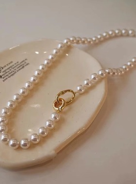 真多麻银灰色施家玻璃珍珠项链女