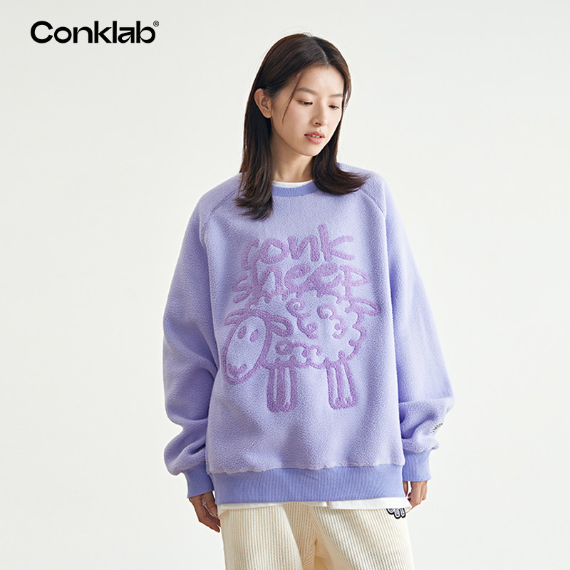 CONKLAB-conk sheep仿羊羔毛圆领卫衣男冬季潮牌摇粒绒情侣打底衫_虎窝淘
