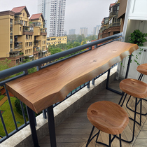 Home leaning against wall Bench Table Nordic Solid Wood Balcony Partition Simple Milk Tea Shop Strip Table Close By Window High Foot Table And Chairs