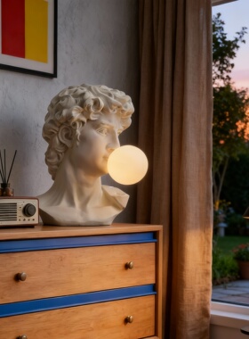 创意欧式复古大卫头像带灯雕塑
