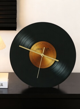 创意黑胶唱片木质复古时钟摆件